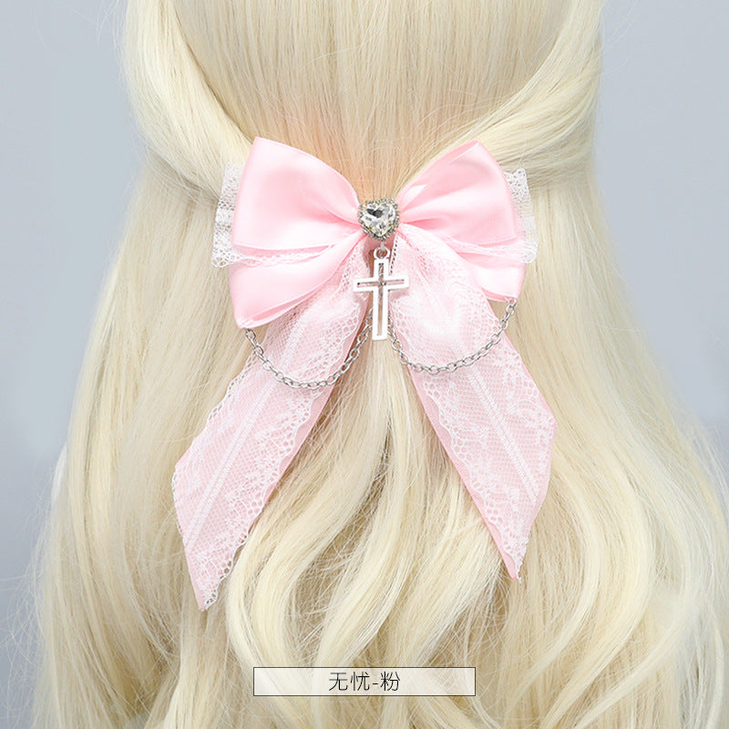 Original Mass-Produced Handmade Hair Accessories Japanese JK Lolita Cross Lace Bowknot Hair Clips Hair Accessories