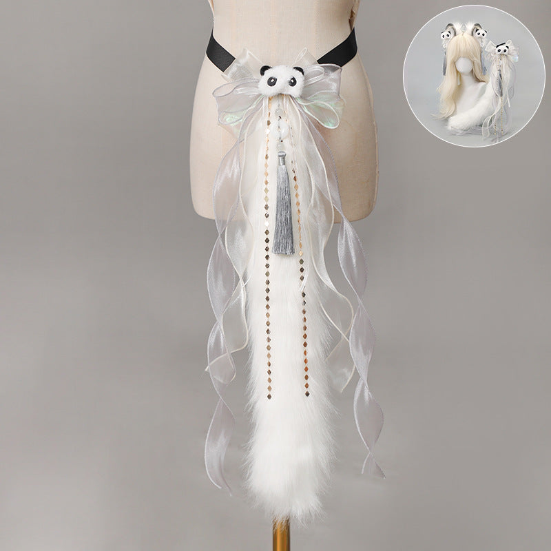 Lolita Chinese Style Cat Ear Headband Subculture Animal Ear and Tail Cosplay Accessories Plush Cat Ear and Tail Set