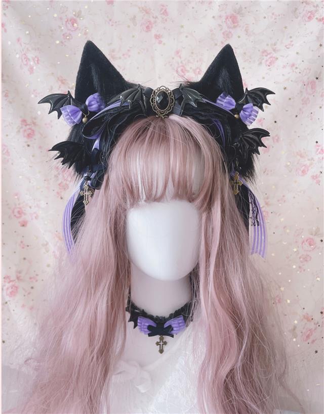 Halloween Witch Night Original Dark Gothic Lolita Accessories Bowknot Animal Ears KC Black Purple Arm Sleeves Bag