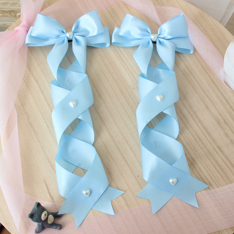 Handmade Doll-Like Lolita Hair Clips Double Ponytail Cross Tie Bow Side Clips JK Uniform Girl Hair Accessories