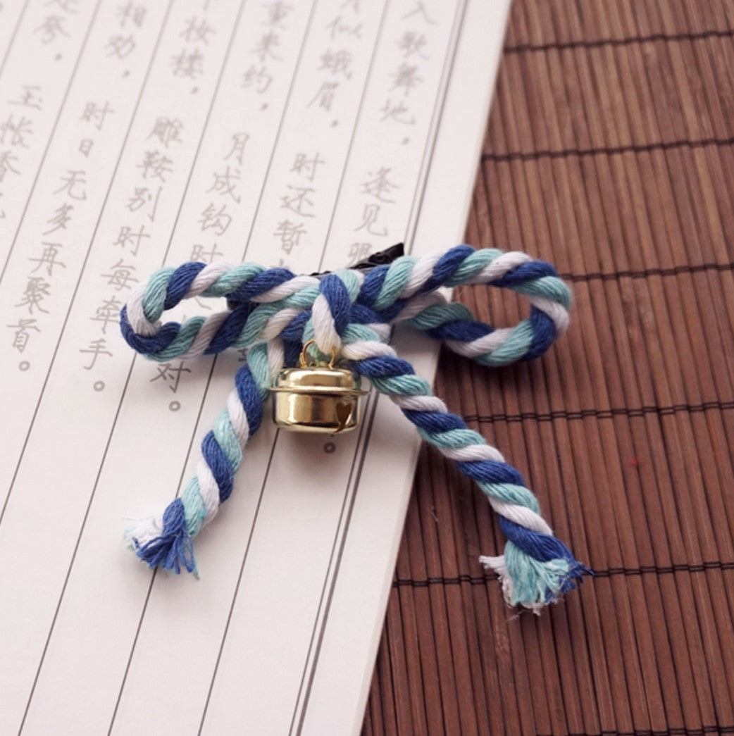 Cute Girl Red and White Striped Bell Bow Hair Clip Lolita Side Clip Hair Accessory  Hair Ornament Hanfu