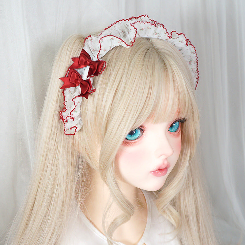 Doll Lace Bow Headband Handmade Lolita Headband Forest Style Versatile Cute Sweet Adorable Girl Hair Accessory for Women