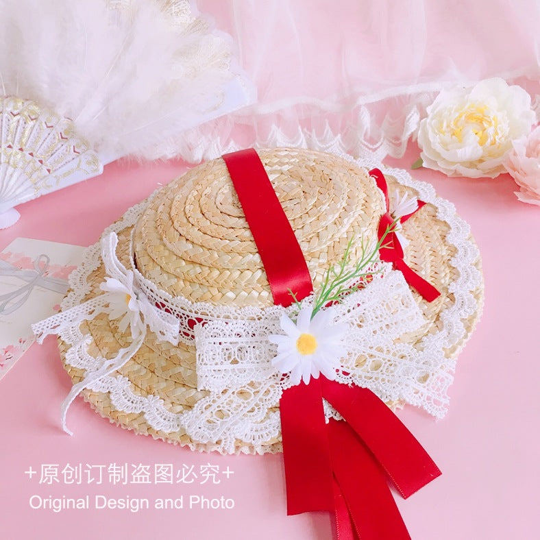 Original Multicolor Lolita Flower Elegant Flat Hat Top Hat Bridal Tea Party Gorgeous Hat Han Western Eclectic Reminiscence