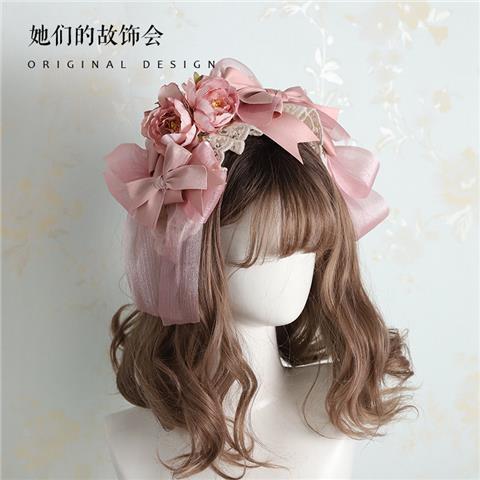 Lolita Hair Accessories Smoke Pink Bow Korean Pink KC Hairpin Hand Sleeve Hair Hoop Twin Rabbit Small Objects Lolita Headwear