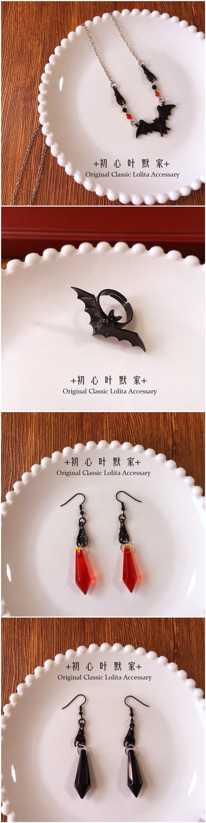 Halloween Accessories Set Little Devil Necklace Ring Blood Drop Earrings Dark Lolita Accessories