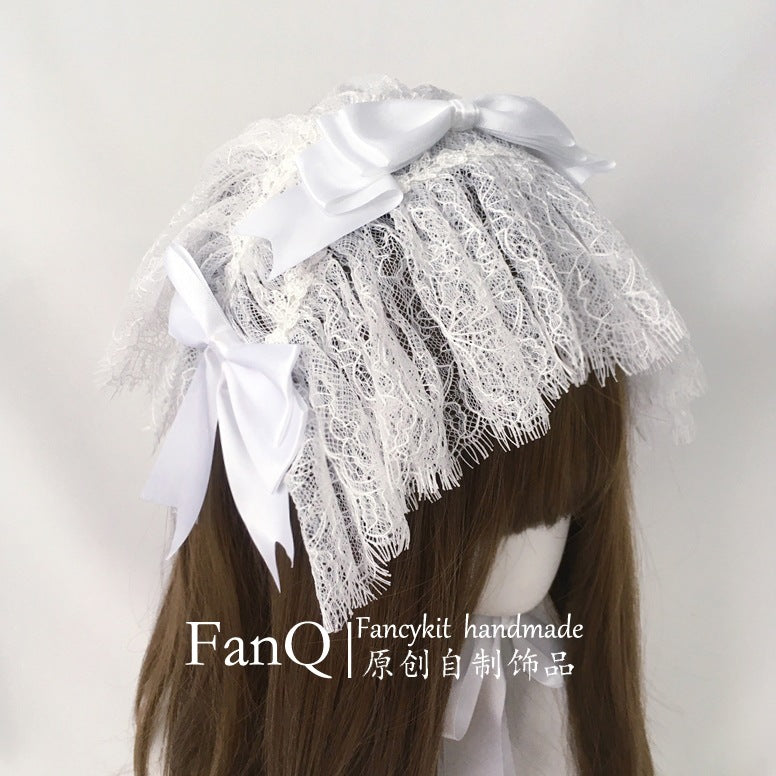 Lolita Lolita Small Items Matching Illusion Rose Handmade Kc Bow Hairband White Eyelash Lace Headband