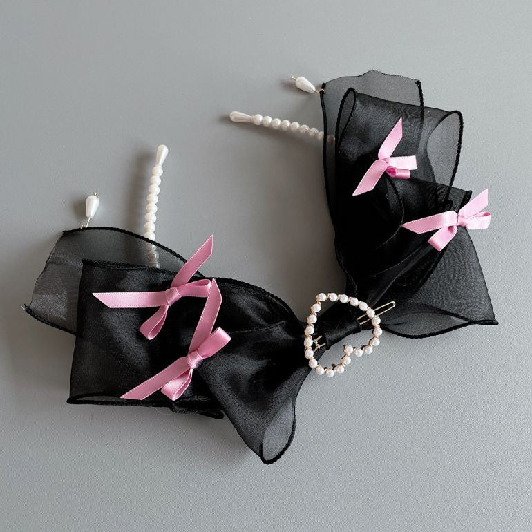 Original Handmade Ruiben Rabbit Full Color Pearl Kc Lolita Headband Organza Bow