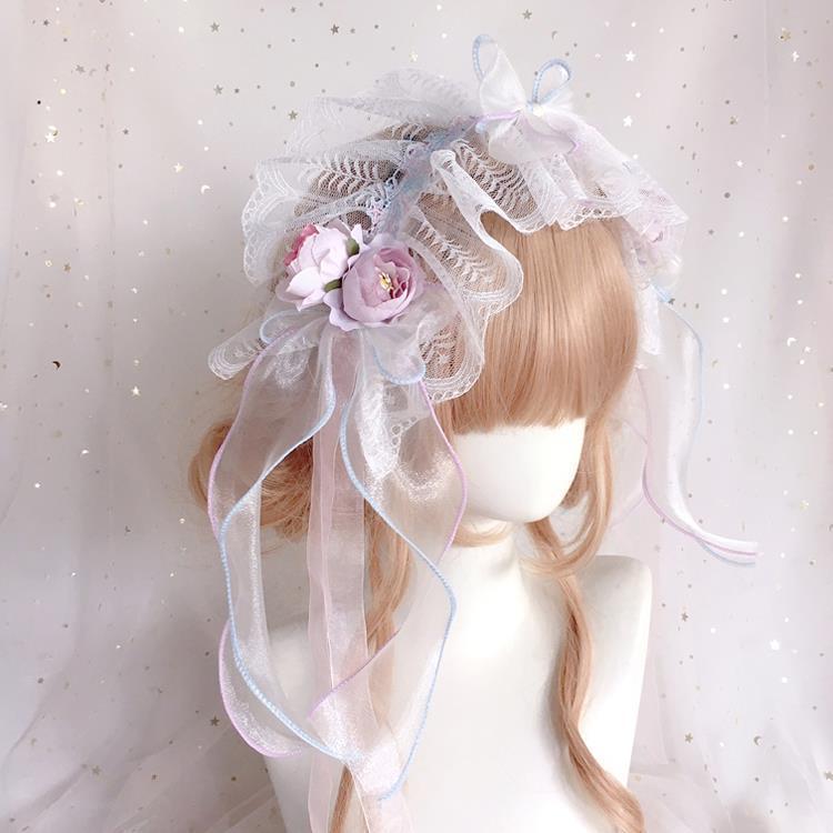 Handmade Classical Lolita Bridal Embroidery Lace Flower Lace Bow Hairband Hair Accessory