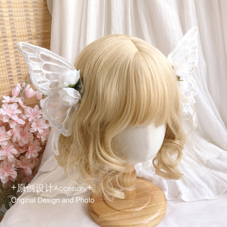 Handmade Lolita Rose Imitation Lace Butterfly Large Hair Clip Fairy Hairpin Halloween