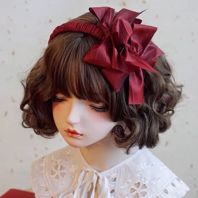 Original Handmade Bow Hairband Headband New Year Wine Red Lolita Ruched Headband
