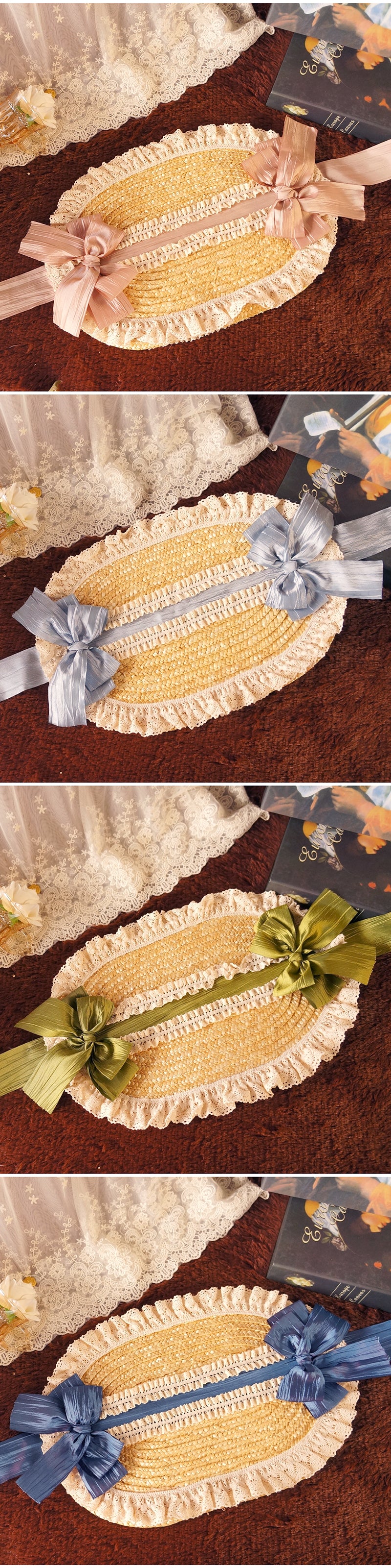 Multicolor Bonnet Straw Hat Flat Hat Lolita Original Handmade Pastoral Style Elegant French BNT Hat