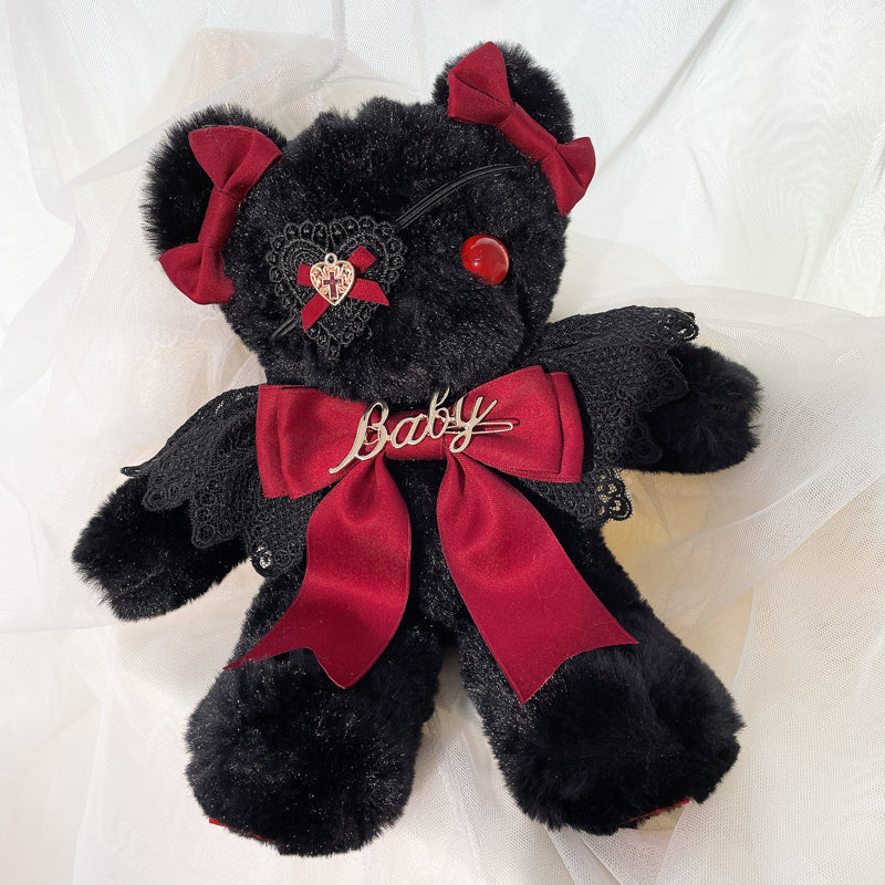 Original Handmade Design Lolita Black Eye Mask Bear Bag - Single Shoulder Black Velvet Handbag