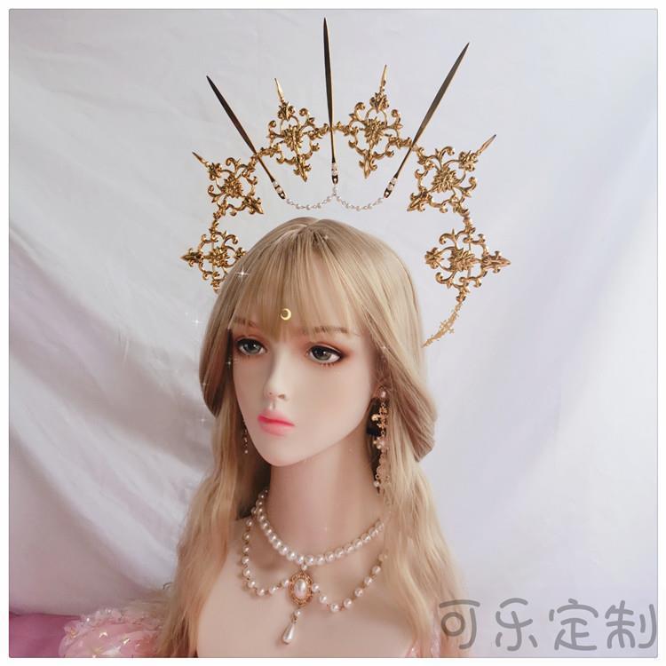 Original Handmade Lolita Virgin Mary Apollo Halo Pope Headpiece Lolita Exaggerated Fashion Show Photo Prop