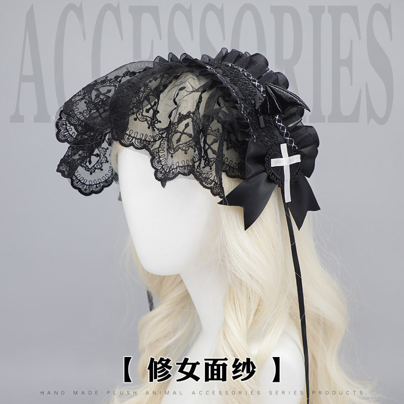 Handmade Dark Lace Bow Veil Hair Clip Lolita Gothic Hair Accessory Girl Mesh Bnt Headband