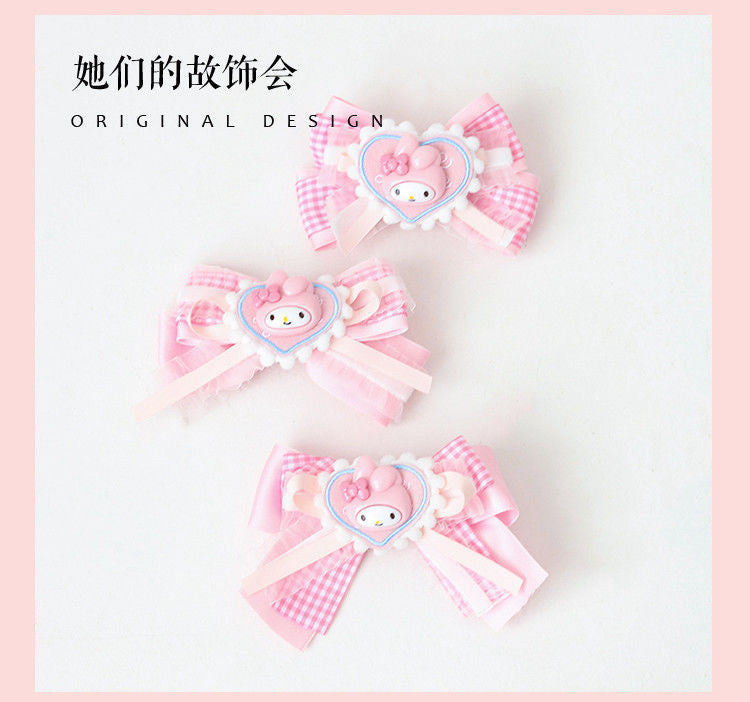 LOLITA Hair Accessories Sweet Bow Hair Clip Cinnamoroll Kuromi Pink Blue Soft Girl Lolita Hair Ornament