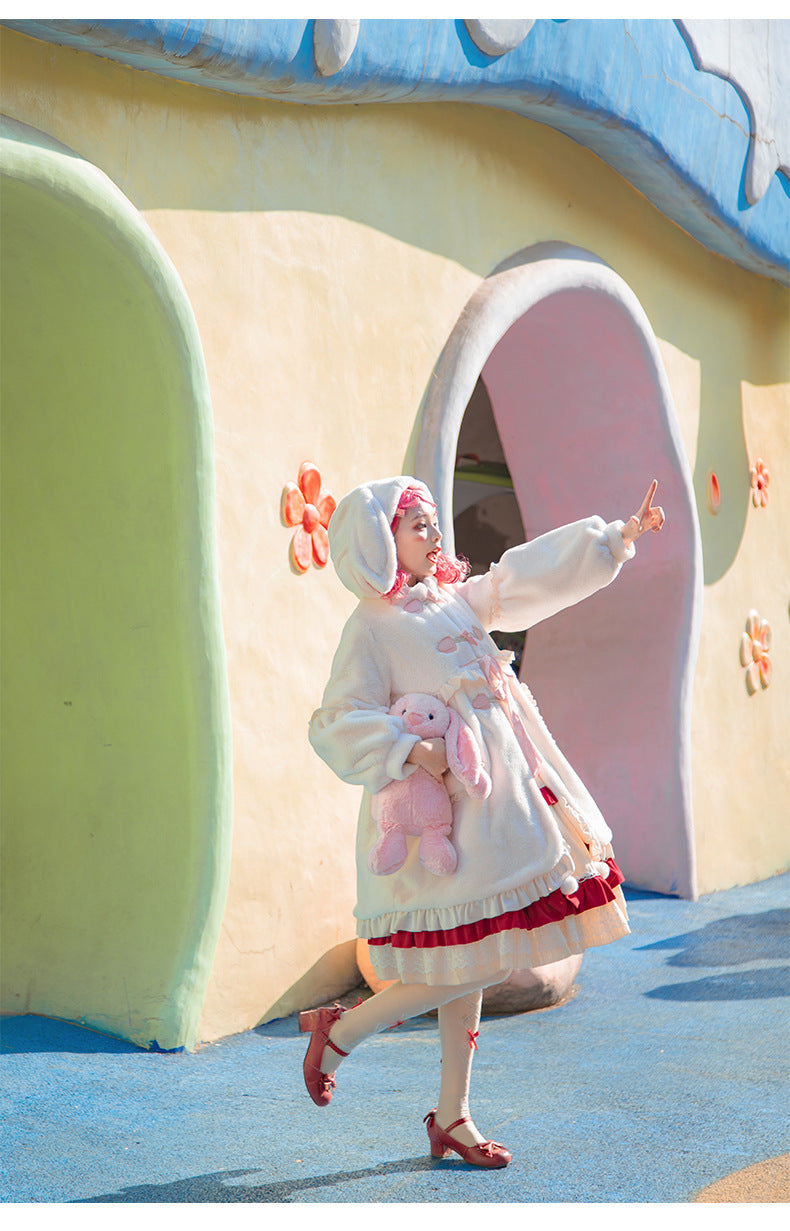 Long-Eared Rabbit" Plush Coat |   Winter Thickened Faux Fur Warm Coat