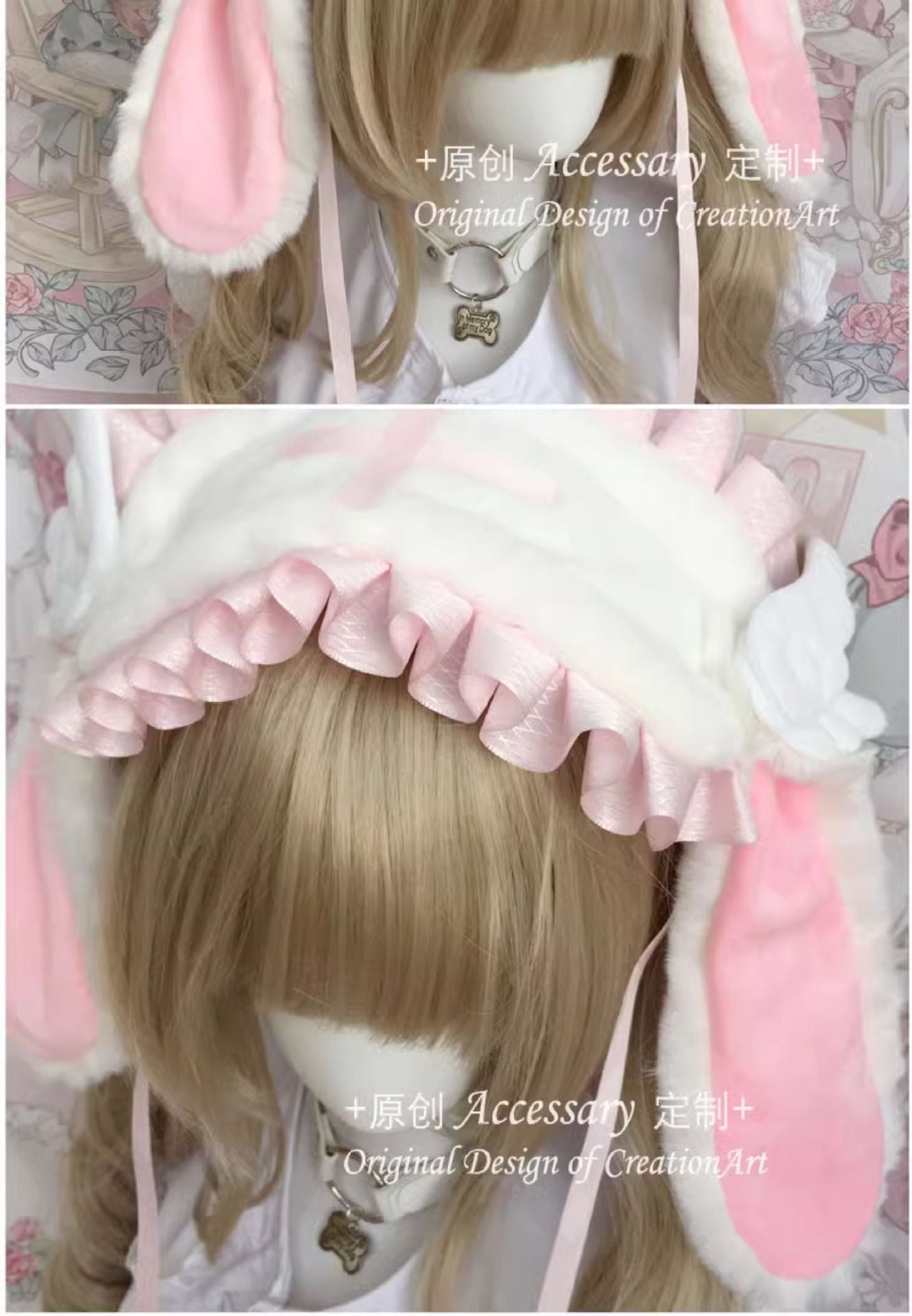 Cute Plush Lace Ribbon Lolita Headband Comic Con Cosplay Prop Realistic Rabbit Ear Hairband