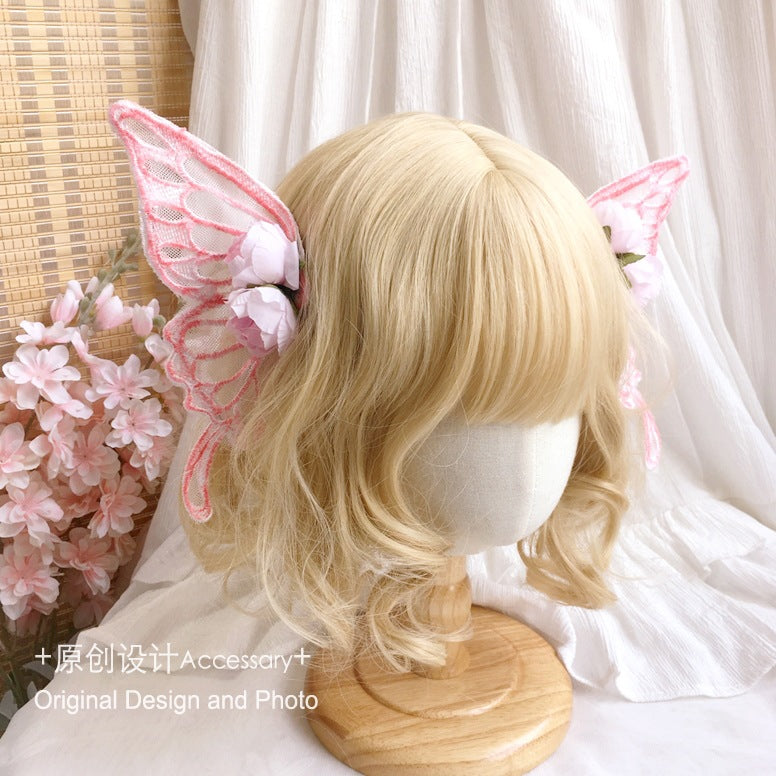 Handmade Lolita Rose Imitation Lace Butterfly Large Hair Clip Fairy Hairpin Halloween