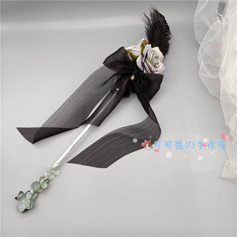 Original Lolita Tea Party Rose Flower Wand Handmade Fairy Wand Handheld Cane Staff Performance Photo Shoot Catwalk Magic