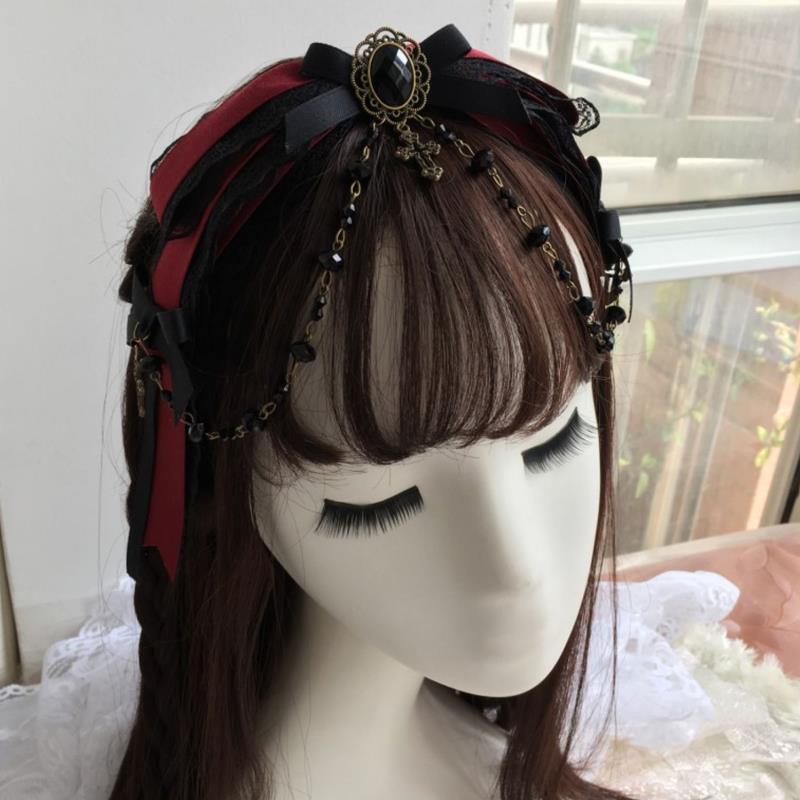 Castle Night Original Dark Wine Red Lolita Small Bow Hair Clip Lolita Hair Accessory Gothic Style KC