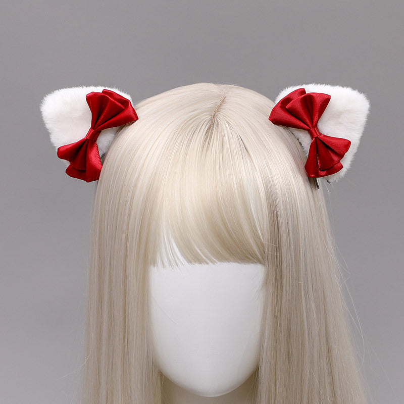 Lolita Hair Accessories Pair Clip Lolita Beast Ear Side Clip Hair Ornament Cat Ear Hair Clip Bow Bangs