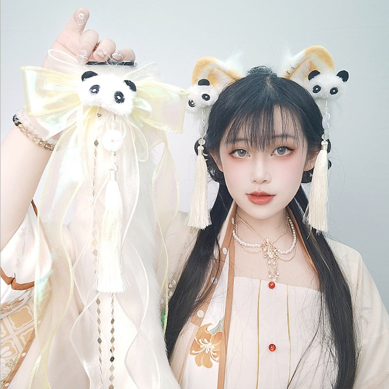 Lolita Chinese Style Cat Ear Headband Subculture Animal Ear and Tail Cosplay Accessories Plush Cat Ear and Tail Set