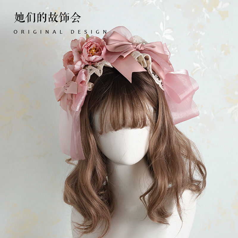 Lolita Hair Accessories Smoke Pink Bow Korean Pink KC Hairpin Hand Sleeve Hair Hoop Twin Rabbit Small Objects Lolita Headwear
