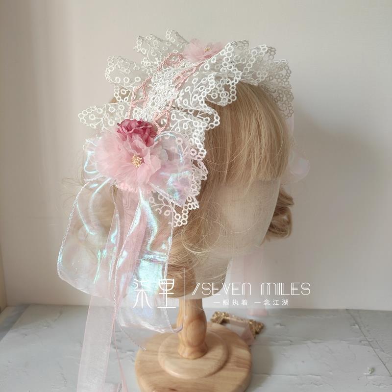 Handmade Classical Lolita Bridal Embroidery Lace Flower Lace Bow Hairband Hair Accessory
