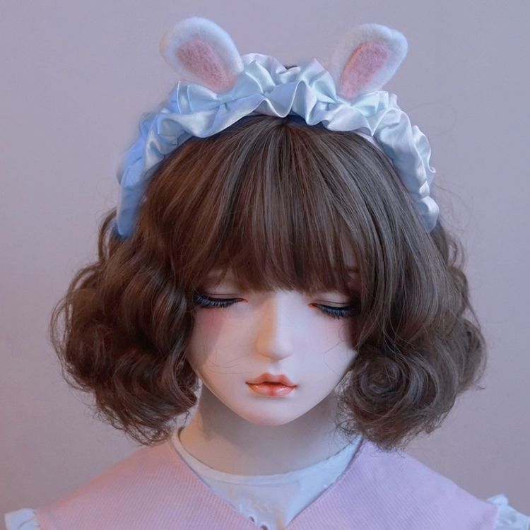 Original Handmade Rabbit Ear Ruffled Pink Headband Lolita KC Rabbit Ear Headband