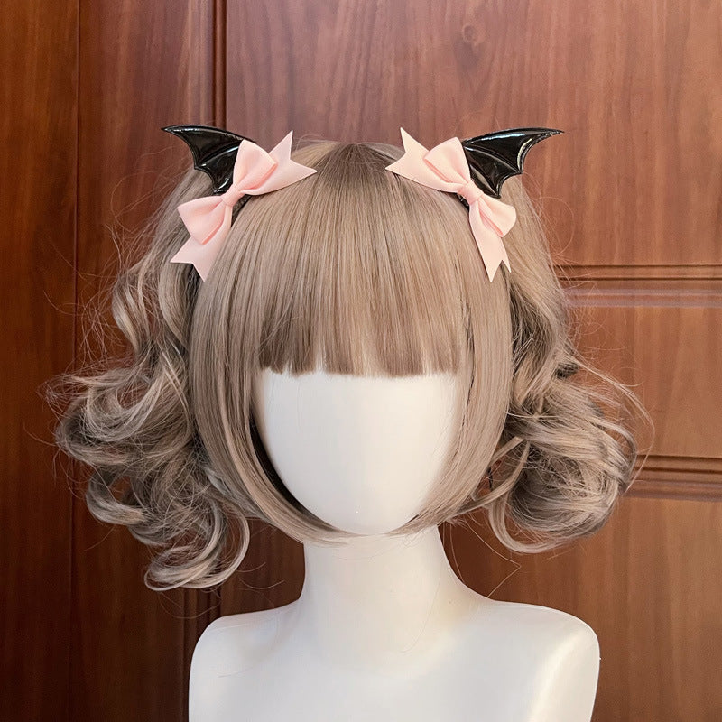 Black Devil Wings Hair Clip Bat Side Clip Bowknot Quirky Halloween Headwear Lolita Gothic Subculture