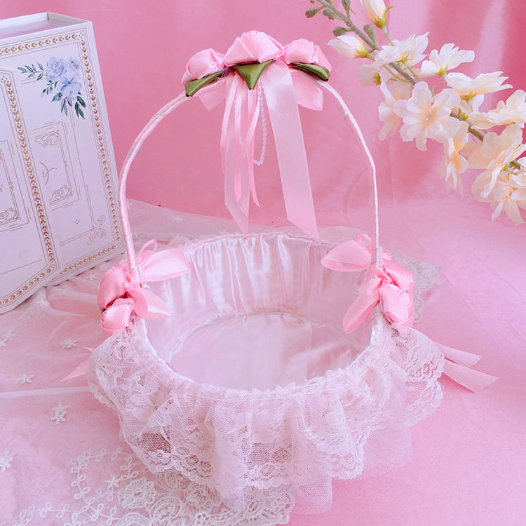 Lolita Rattan Picnic Basket Bow Lace Flower Basket CLA Flower Basket Ins Picnic Basket