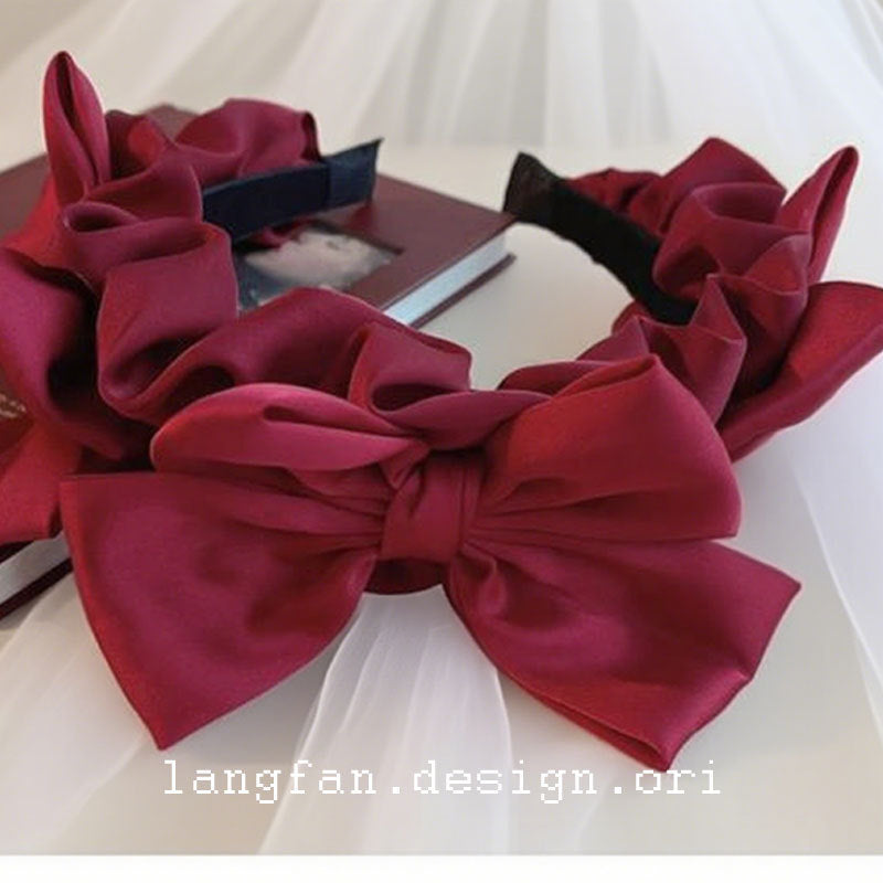 Original Handmade Red Wine Red Bow Hairband Headband Japanese Korean Lolita Ruffled Frill