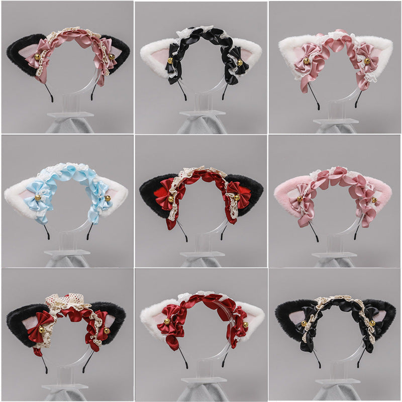 Adorable Japanese Lolita Hair Accessories Cat Girl Plush Lolita Headwear Lace Cat Ear Headband