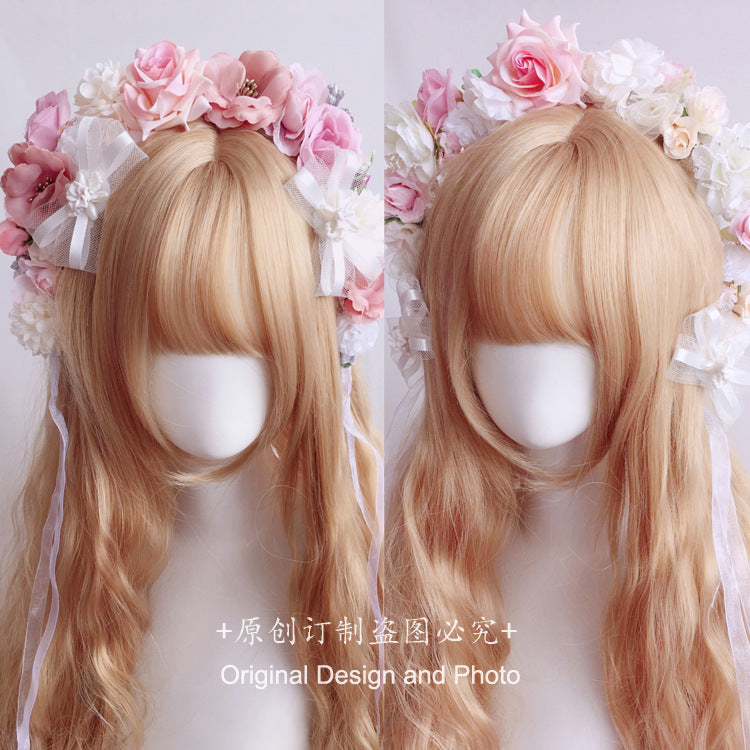 Forest Style Lolita Fairy Ribbon Flower Headband Wreath Lolita Kc Hair Accessories Mesh Bow Hair Clip Hair Ornament