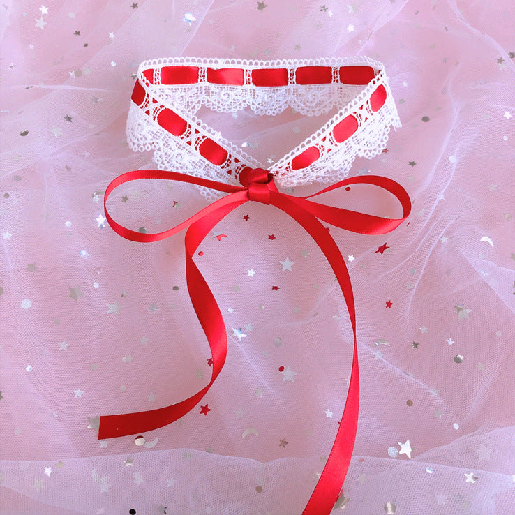 Gentle French Sweetheart Lolita Girl ChokerHomemade Lace Tie Collar