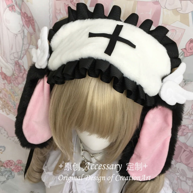 Cute Plush Lace Ribbon Lolita Headband Comic Con Cosplay Prop Realistic Rabbit Ear Hairband