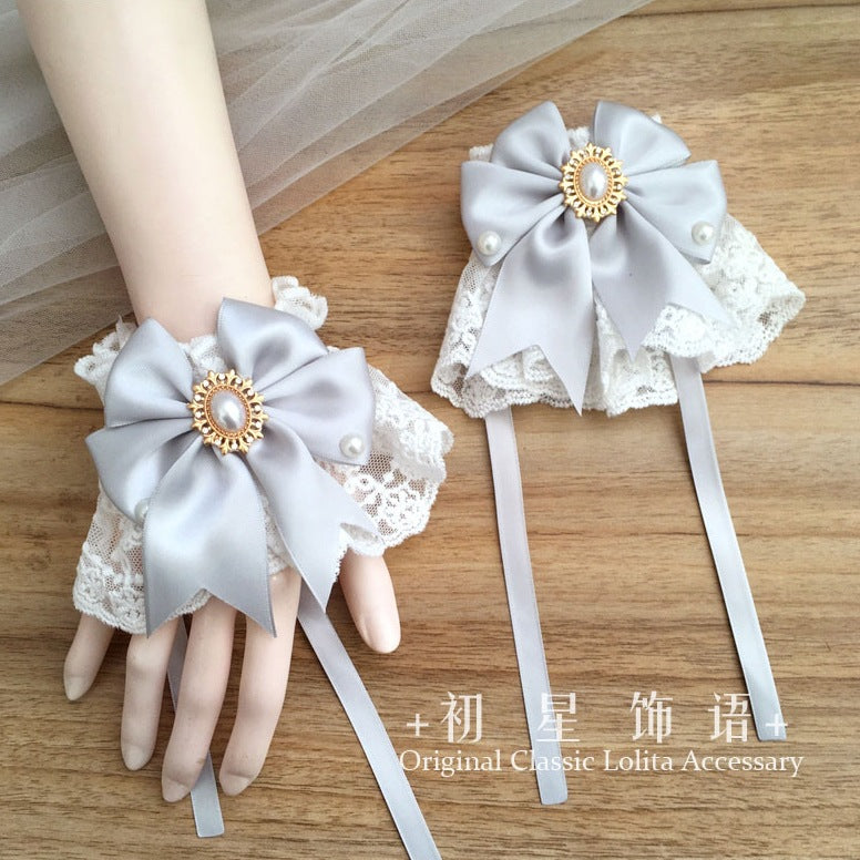 Chuxing Original Lolita Natural Color Lace Sleeve Women Summer Bowknot Wristband Cute Large Lace Sweet