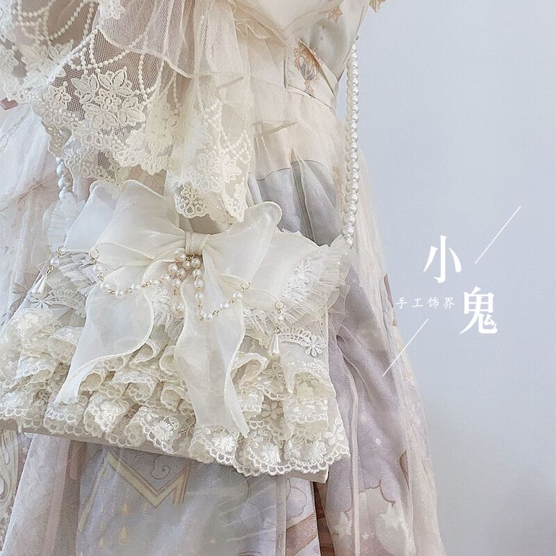 Original Lolita Gentle Girl Lolita Elegant Tea Party Handbag Natural Color Lace Chain Crossbody Bag