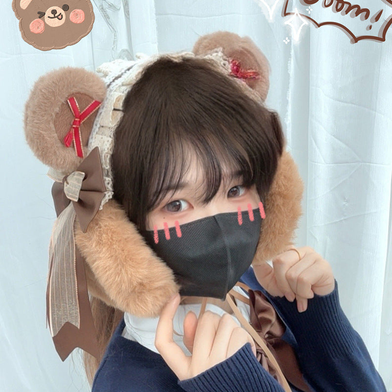 Original Lolita Cute Headband Ear Warmer Multi-use Headband Bear Ear Ear Muffs Ear Covers Autumn Winter Warmth