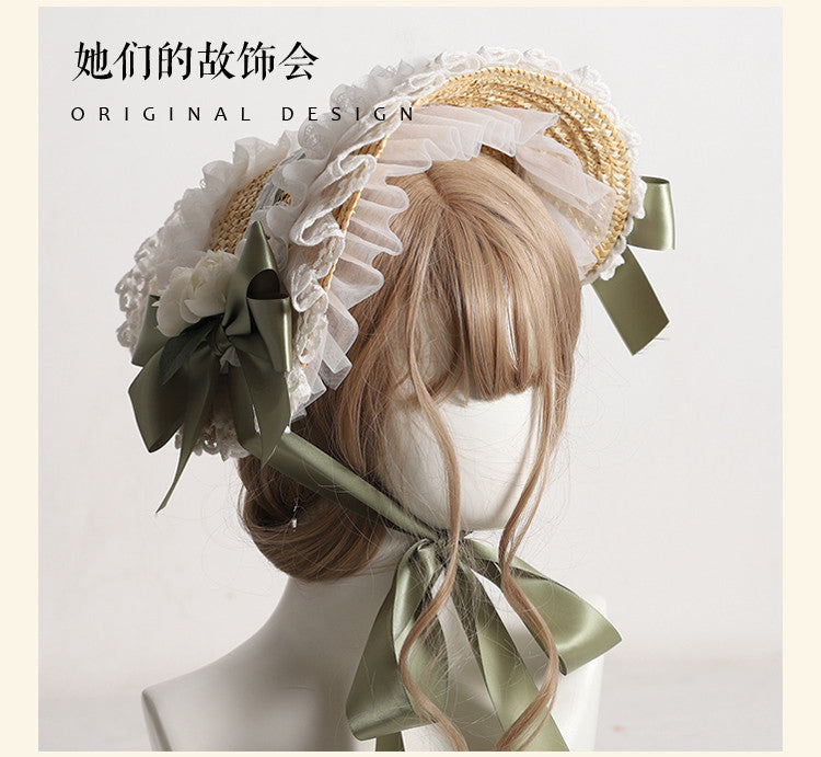 Lolita Hat Handmade Bonnet Multi-color Reminiscence BNT Original Design Pastoral Style Lolita Straw Hat for Women Summer