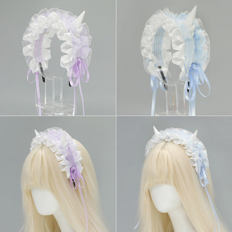Subculture Gothic Style Demon Horn Headwear Y2K Lolita Dragon Horn Hair Accessory Yandere Dragon Horn Hairband