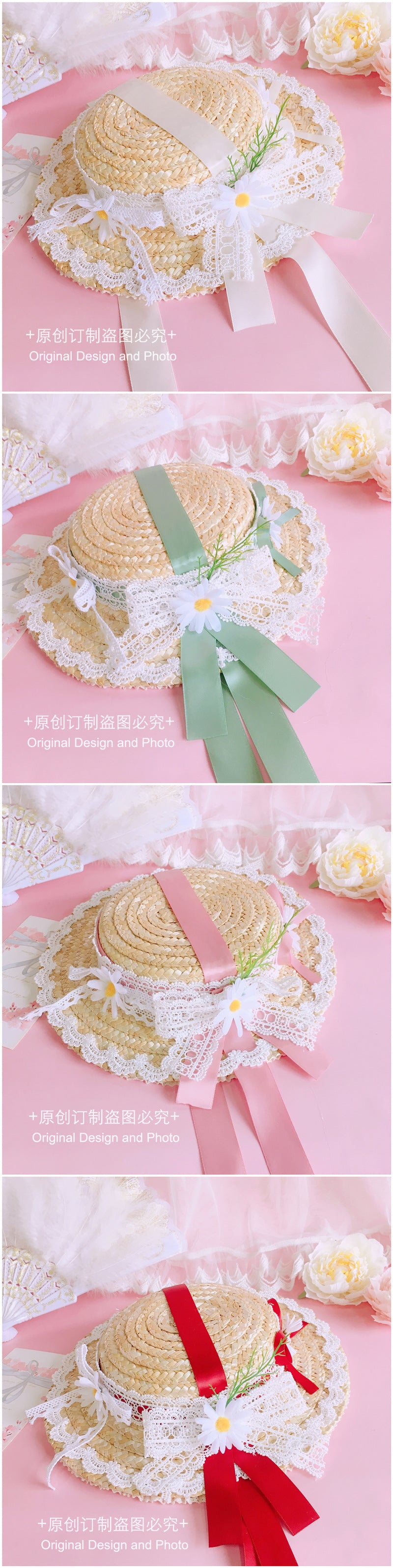Original Lolita Straw Hat Flower Elegant Flat Hat Top Hat Bridal Tea Party Gorgeous Hat Han Western Eclectic Reminiscence