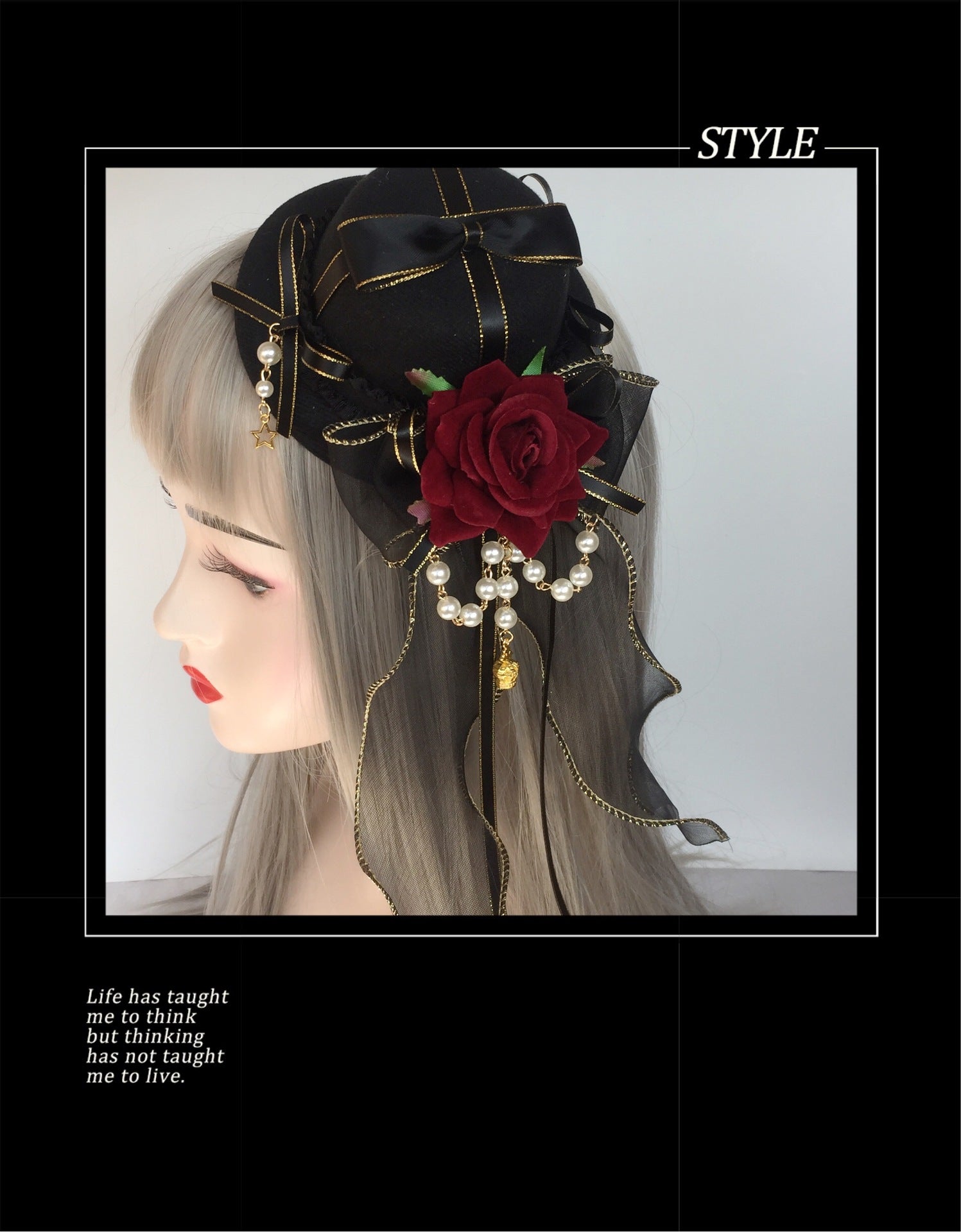 Lolita Hat Small Item Handmade Gothic Versatile Lolita Cyan Burgundy Flower Pill Crown Headwear