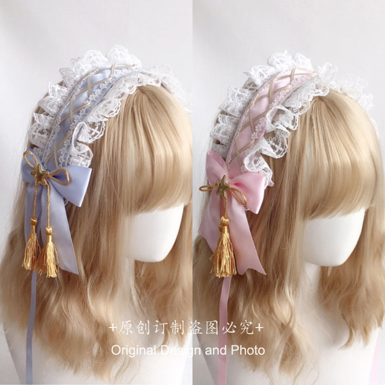 Handmade  Lolita Elegant Hairband Heavy Craft Gold Edge Bow KC Headband