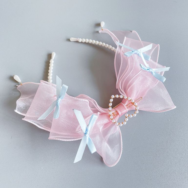 Original Handmade Ruiben Rabbit Full Color Pearl Kc Lolita Headband Organza Bow
