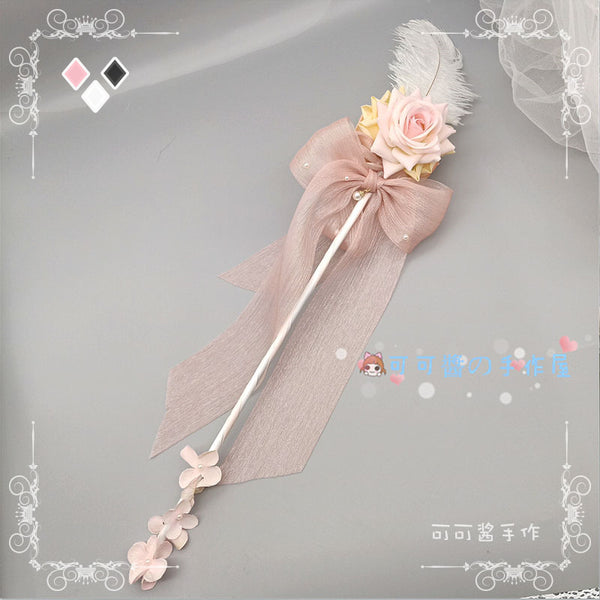 Original Lolita Tea Party Rose Flower Wand Handmade Fairy Wand Handheld Cane Staff Performance Photo Shoot Catwalk Magic - Lolita Fetch