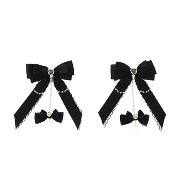 Gothic Fallen Angel Side Clip - Original Lace Bowknot Rhinestone Hair Accessory