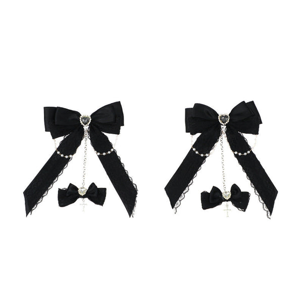 Gothic Fallen Angel Side Clip - Original Lace Bowknot Rhinestone Hair Accessory - Lolita Fetch