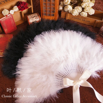 Handmade Feather Fan Lolita Feather Fairy Fan Folding Fluffy Fan Fox Style Folding Fan