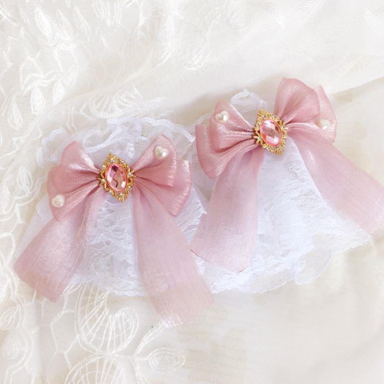 Multicolor  Sweet Lace Lolita Hair Accessories Dark Red Lolita Tulle Bow Hand Sleeves Bracelet